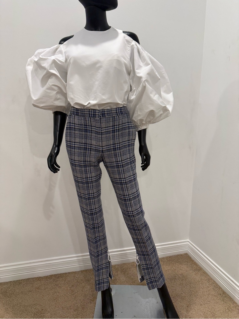 Off-White Virgil Abloh Virgin Wool Plaid Tailored Pants Ring Zip IT40 NEW